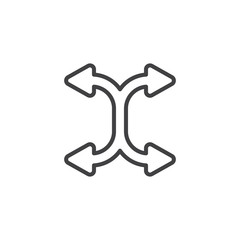 Four directional arrows line icon. linear style sign for mobile concept and web design. Shuffle curved arrows outline vector icon. Symbol, logo illustration. Vector graphics