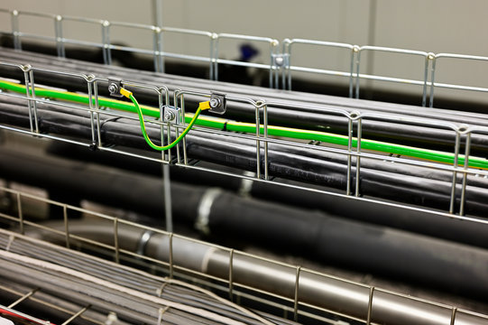 Wire green-yellow for cable tray grounding and cables.