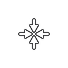 Resize, Minimize arrows line icon. linear style sign for mobile concept and web design. Four arrows pointing inside outline vector icon. Symbol, logo illustration. Vector graphics