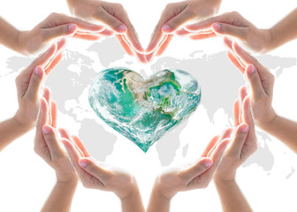Fototapeta na wymiar World heart health day concept with collaborative hands protection in heart shape: Elements of this image furnished by NASA