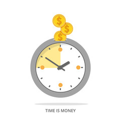 Time is money. Clock and coins flat illustration