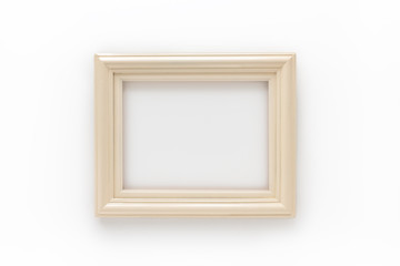 White retro old picture frame, on white background.