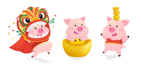 Character set of pigs. Pigs for Chinese new year. 