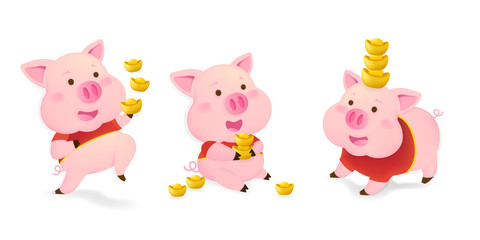 Character set of pigs. Pigs for Chinese new year. 