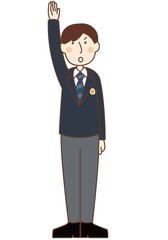  一本のポーズをする柔道の審判