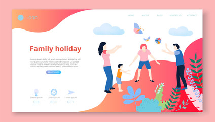 Family holiday. People with kid spend summer weekend in park, on beach.