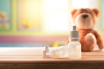 Eye drops for pediatric eye and nose cleaning in bedroom