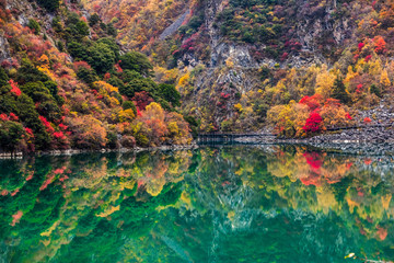 mountain and lake in fall in China
