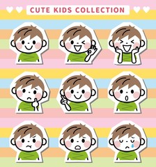 男の子　表情セット　白フチ