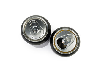 Top view of two metal beverage cans, open and closed