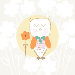 Sleeping Owl with Flower Vector Background
