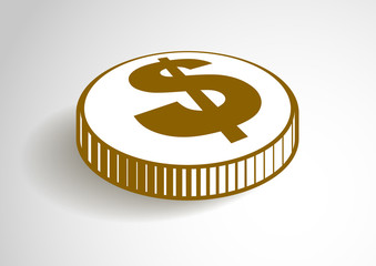 Single dollar coin cent vector logo illustration or icon.