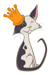 Cute sitting cat with crown