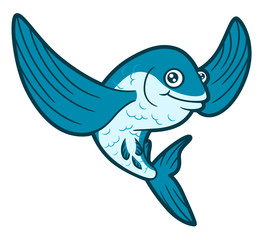 Funny cartoon flying fish