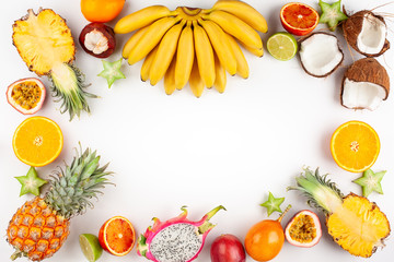 Still life with fresh assorted exotic fruits.