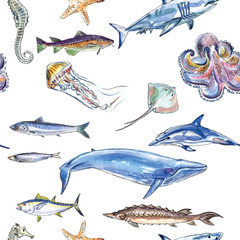 Seamless pattern of sea animals