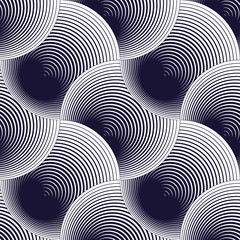 Seamless geometric pattern. Geometric simple fashion fabric print. Vector repeating tile texture. Overlapping circles funky theme. Single color, black and white. 