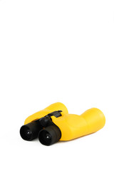 yellow marine optical plastic binoculars on a white background