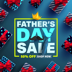 Father's Day Sale Promotion Poster or banner with gift box for father concept.Promotion and shopping template for Father's Day and love dad.Vector illustration EPS10
