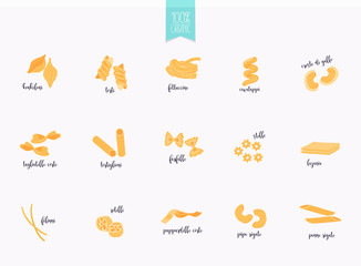 Vector illustration set of different types of pasta.