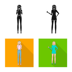 Vector design of posture and mood sign. Set of posture and female vector icon for stock.