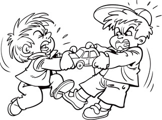 Illustration of Children Fighting Over a car
