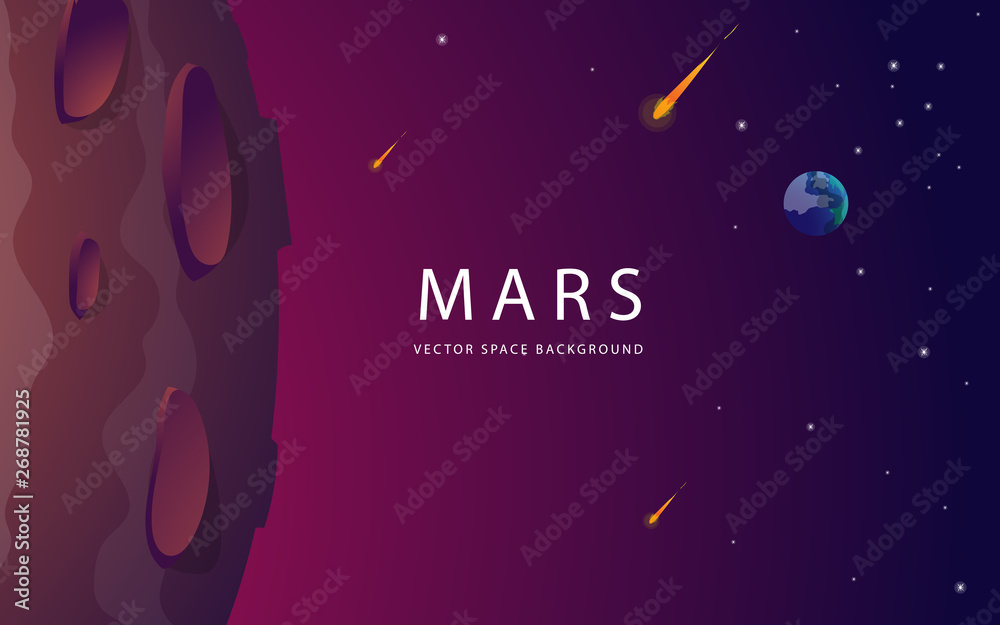 Sticker red planet landscape vector illustration. space background with place for text. surface of the plane