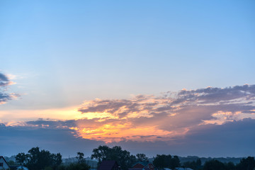 dawn in the village of russia old houses