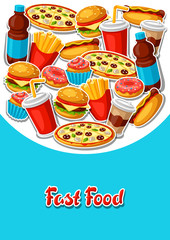 Background with fast food meal. Tasty fastfood lunch products.