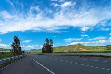 Picturesque Sicilian Landscape from the State Highway, Caltanissetta, Sicily, Italy, Europe
