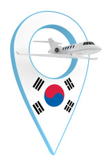 private airplane with pin navigation flag south korea