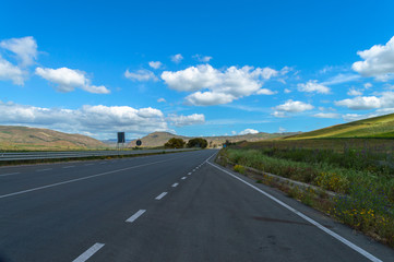 Picturesque Sicilian Landscape from the State Highway, Caltanissetta, Sicily, Italy, Europe