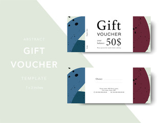 Gift voucher card template. Modern discount coupon for shopping with abstract pattern. Modern fashion background design with information sample text. Coupon template for gift and shopping.