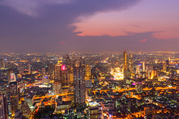 high view of the city in sunset time / High view of Bangkok city in sunset