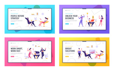 Fototapeta na wymiar Business Meeting Concept Landing Page. Businessmen Talking on Coffee Break. Colleagues Characters Communicating Brainstorming, Discussion Idea Website Banner. Vector flat cartoon illustration
