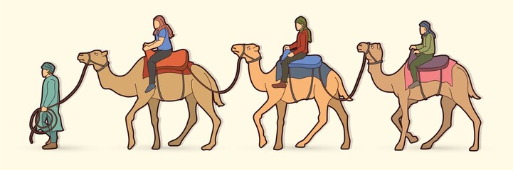 Cameleer with camels cartoon graphic vector