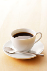 コーヒー　Coffee cup on wooden background