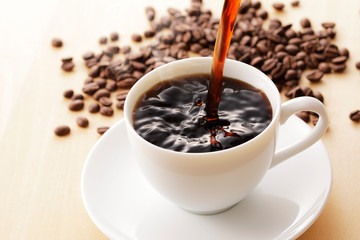 コーヒー　Coffee cup on wooden background