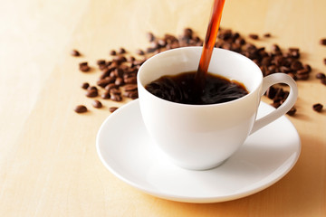 コーヒー　Coffee cup on wooden background