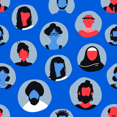 Blue people face icon seamless pattern background