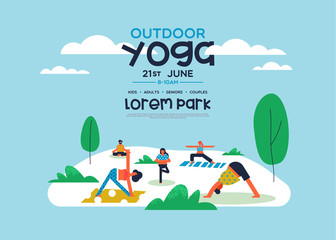 Outdoor yoga flyer template for diverse people