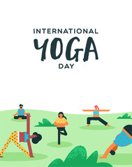 Yoga Day poster of people doing exercise in park