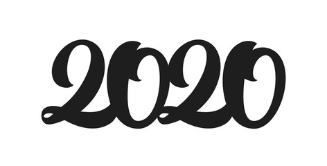Handwritten type lettering for 2020 New Year. Black hand drawn number. Typography design
