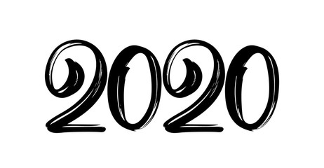 Handwritten lettering numbers of 2020. Happy New Year. Chines calligraphy