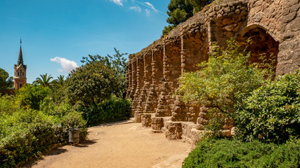 Fototapeta na wymiar Stone pillars in the Park Guell, Barcelona, Spain.