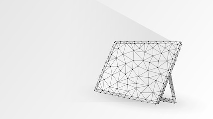 Graphic Tablet, Laptop, notebook composed of polygons. Devices, touchpad concept. Abstract, digital, wireframe, low poly mesh, vector white origami 3d illustration. Triangles, lines, dots