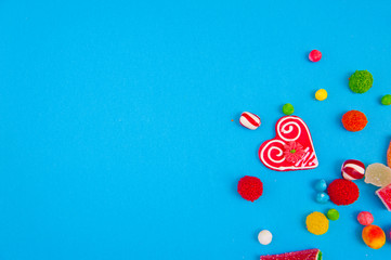 Candy on the blue background. 