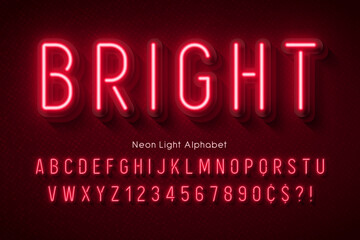 Neon light alphabet, multicolored extra glowing font. - obrazy, fototapety, plakaty