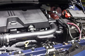 Fototapeta premium Detail of engine of car. (electric car)