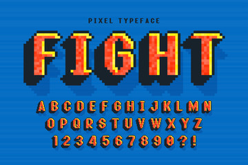 Pixel vector font design, stylized like in 8-bit games. © Aleksandr